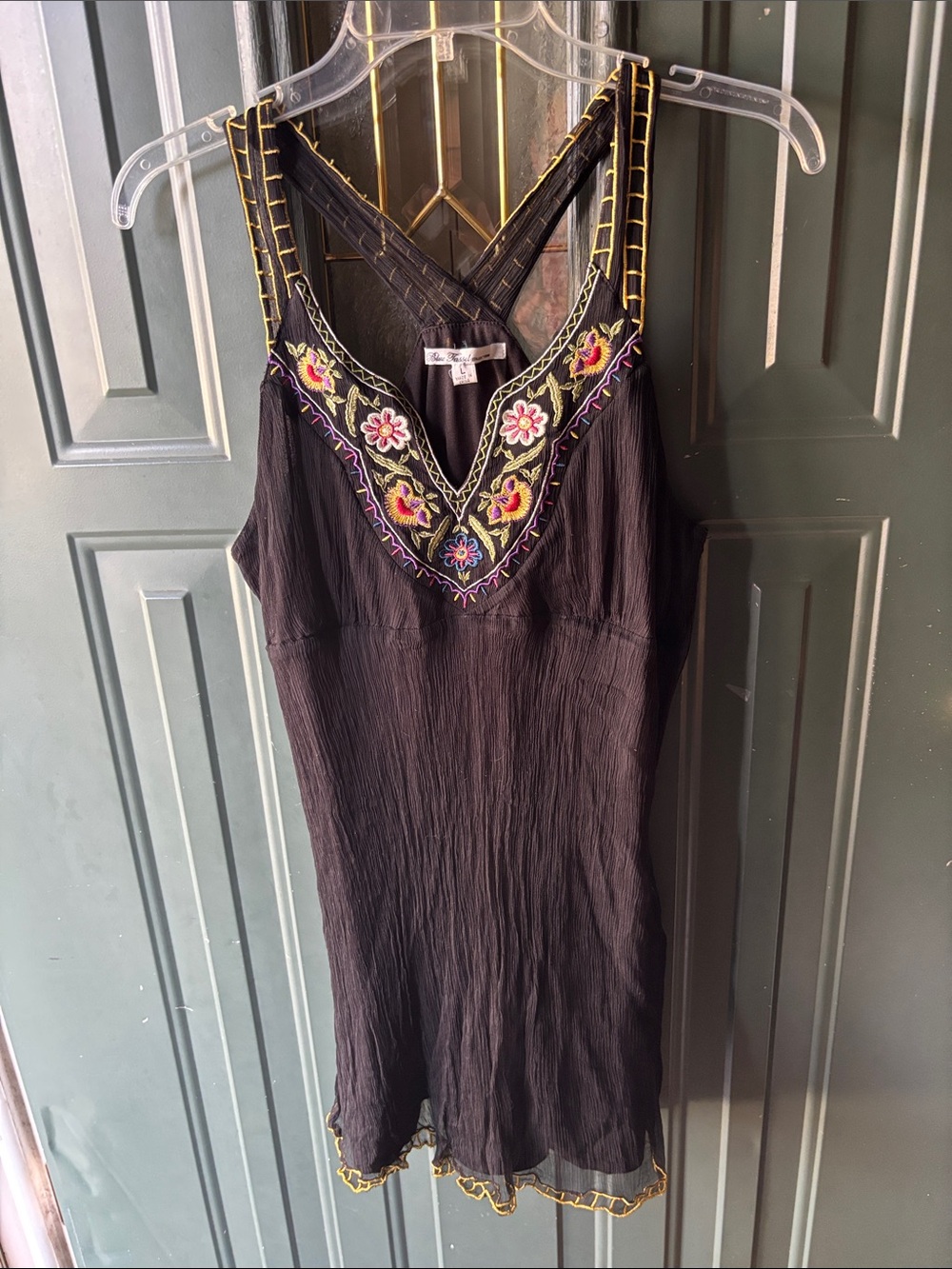 Black Embroidered V-Neck Camisole with Floral Detail